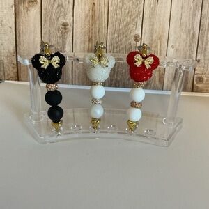 Fancy Beadable Mickey Mouse Keychains in Black, White, and Red - pick 1